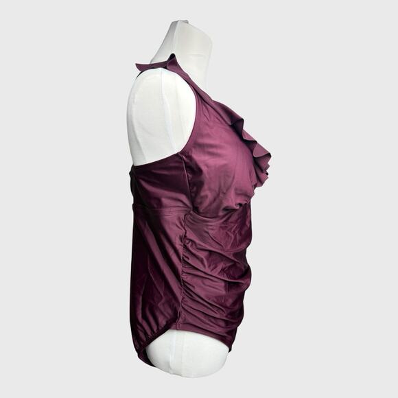 Kona Sol Womens One Piece Shirred Wrap Swimsuit Size 14W Purple Tummy Control - Picture 8 of 16